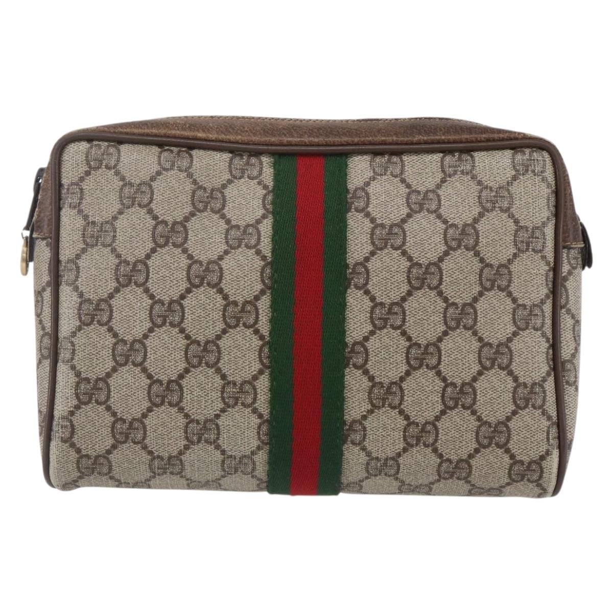 GUCCI GG Supreme Web Sherry Line Clutch Bag PVC Beige Gold 63 01 012 Auth BA7964