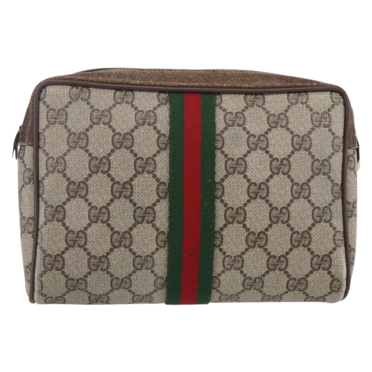 GUCCI GG Supreme Web Sherry Line Clutch Bag PVC Beige Gold 63 01 012 Auth BA7964