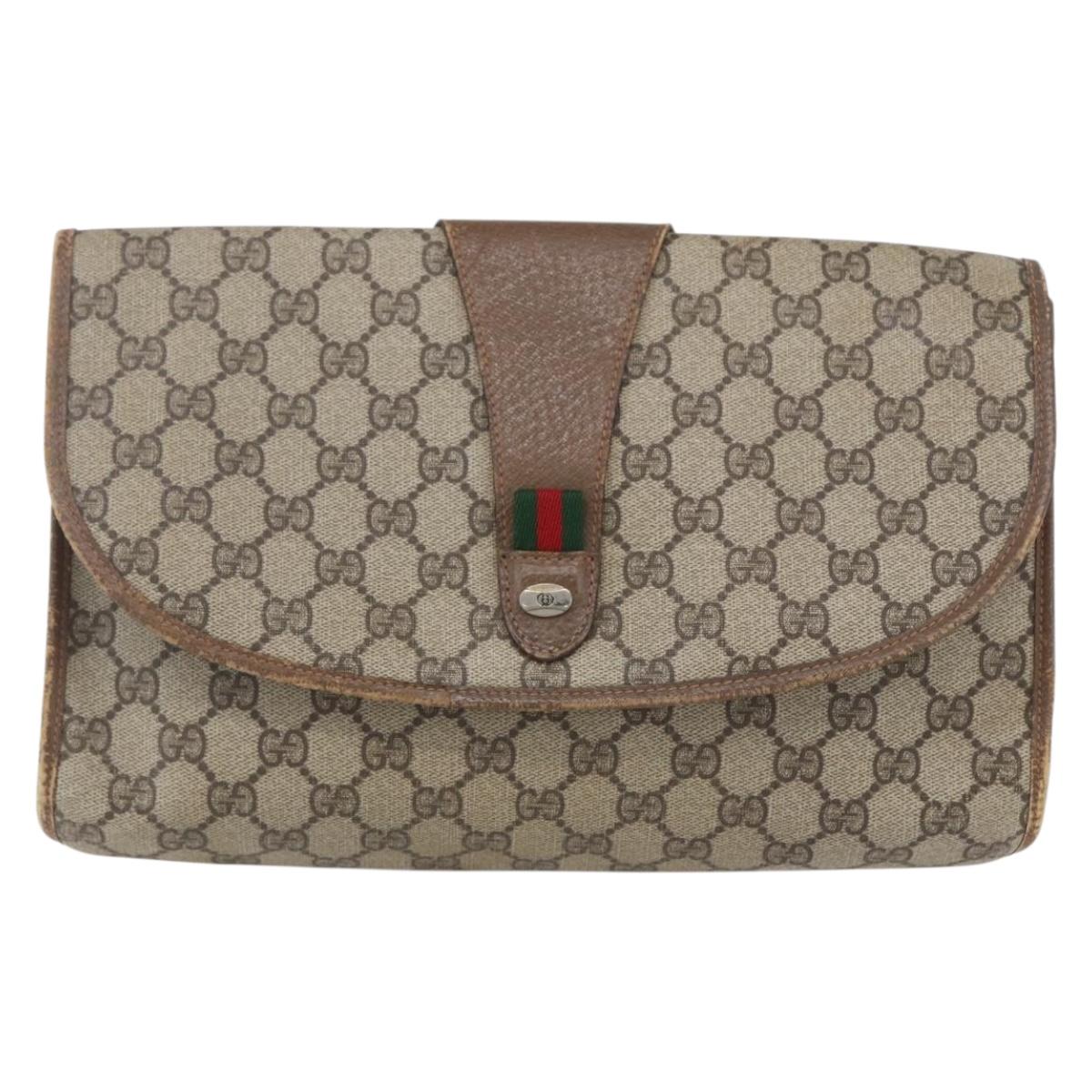 GUCCI GG Supreme Web Sherry Line Clutch Bag PVC Beige Gold 89 01 031 Auth BA7966