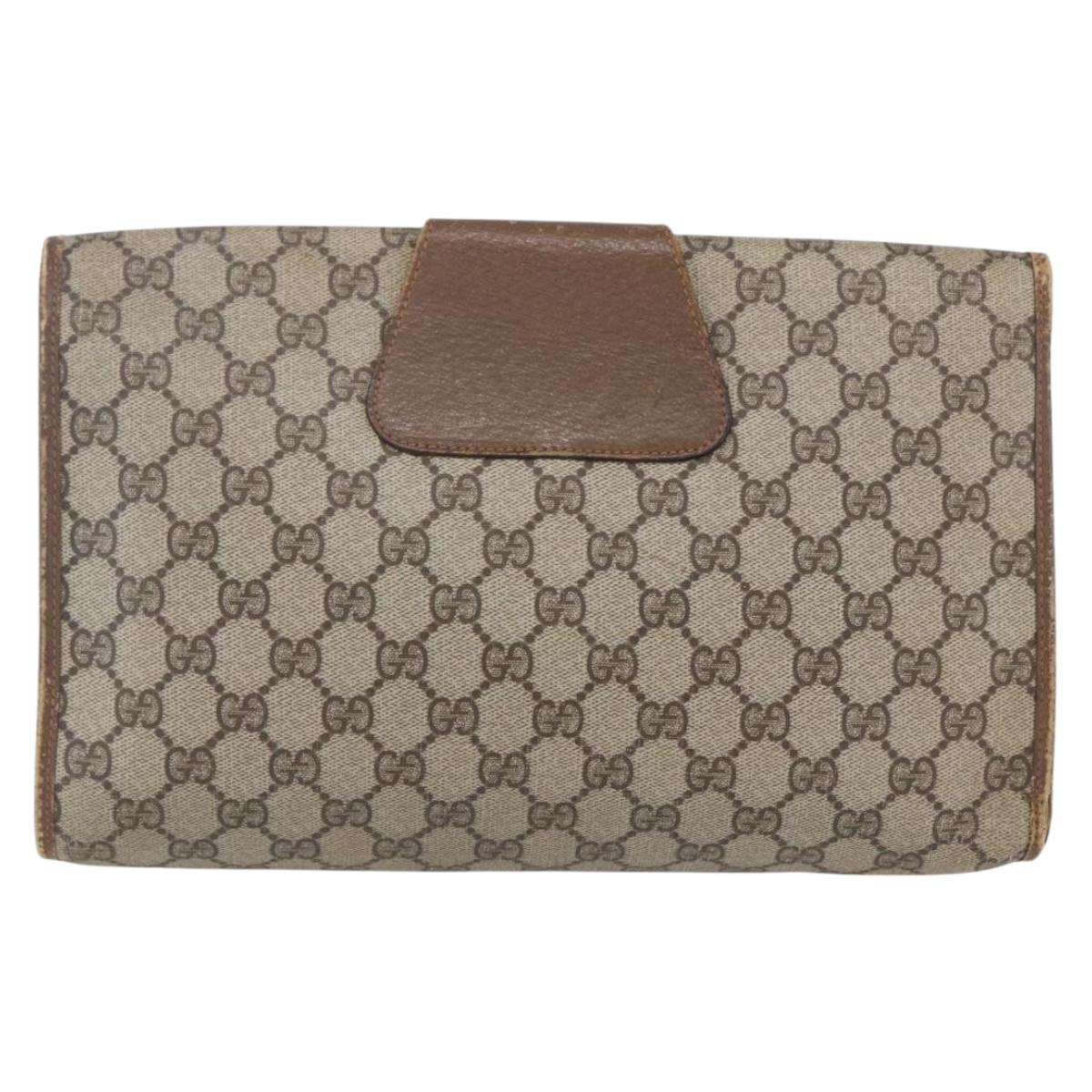 GUCCI GG Supreme Web Sherry Line Clutch Bag PVC Beige Gold 89 01 031 Auth BA7966