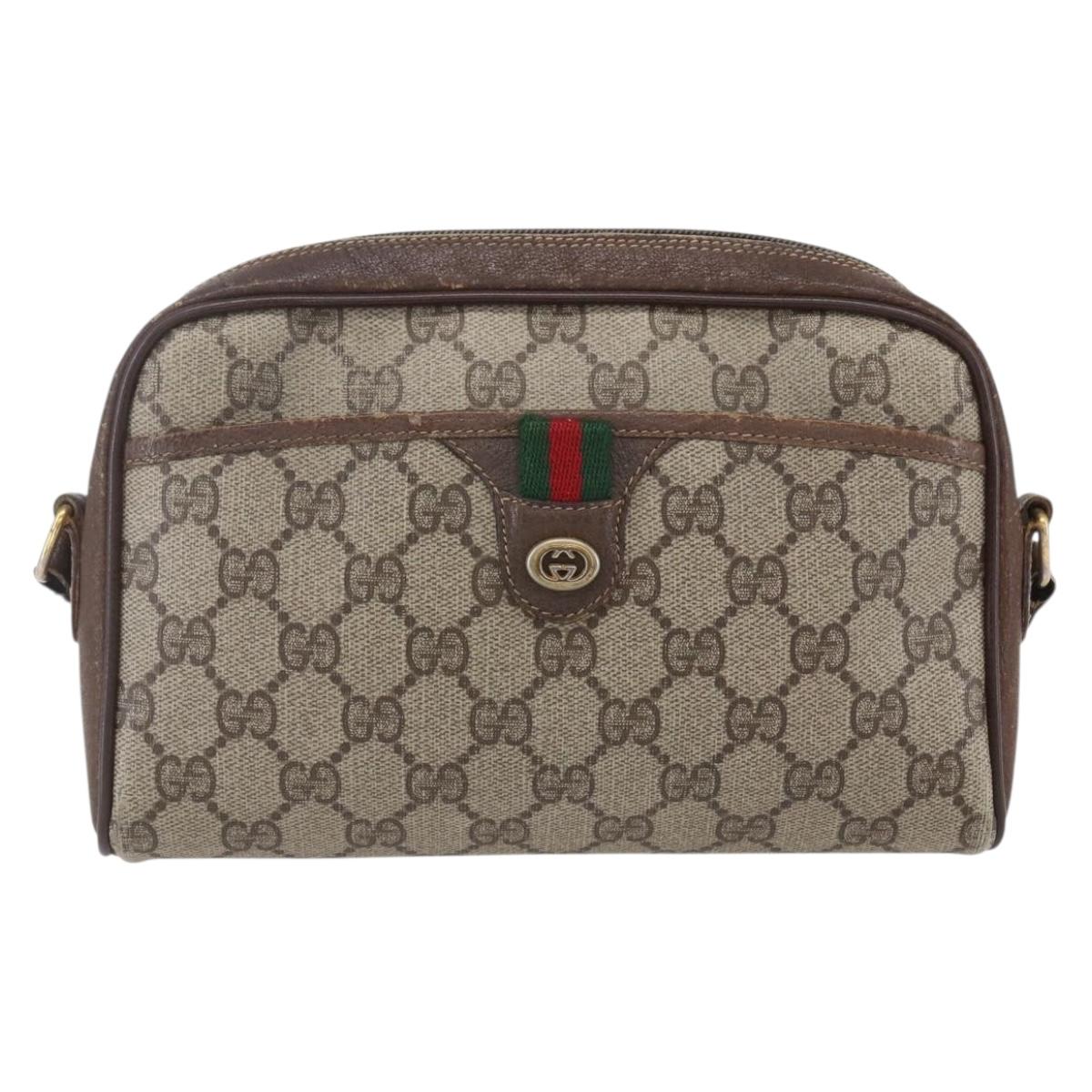 GUCCI GG Supreme Web Sherry Line Bag PVC Beige Gold 116 02 089 Auth BA7968