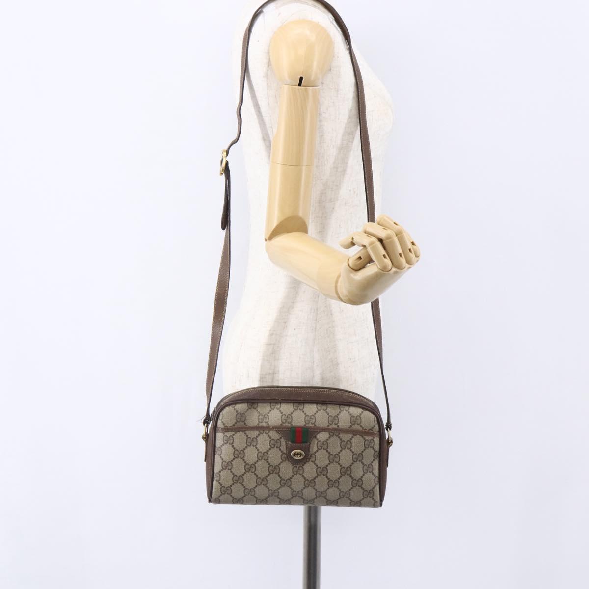 GUCCI GG Supreme Web Sherry Line Bag PVC Beige Gold 116 02 089 Auth BA7968