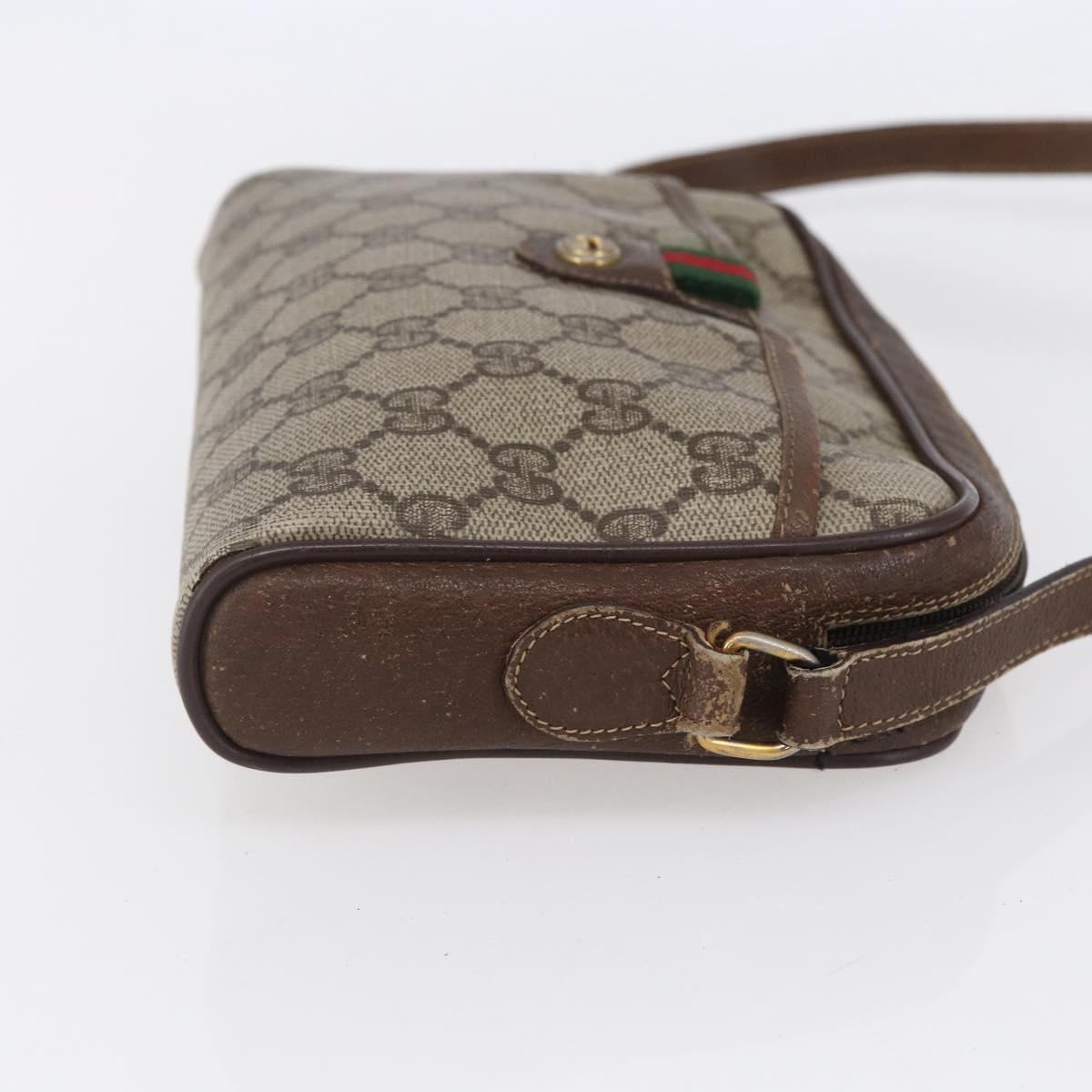 GUCCI GG Supreme Web Sherry Line Bag PVC Beige Gold 116 02 089 Auth BA7968