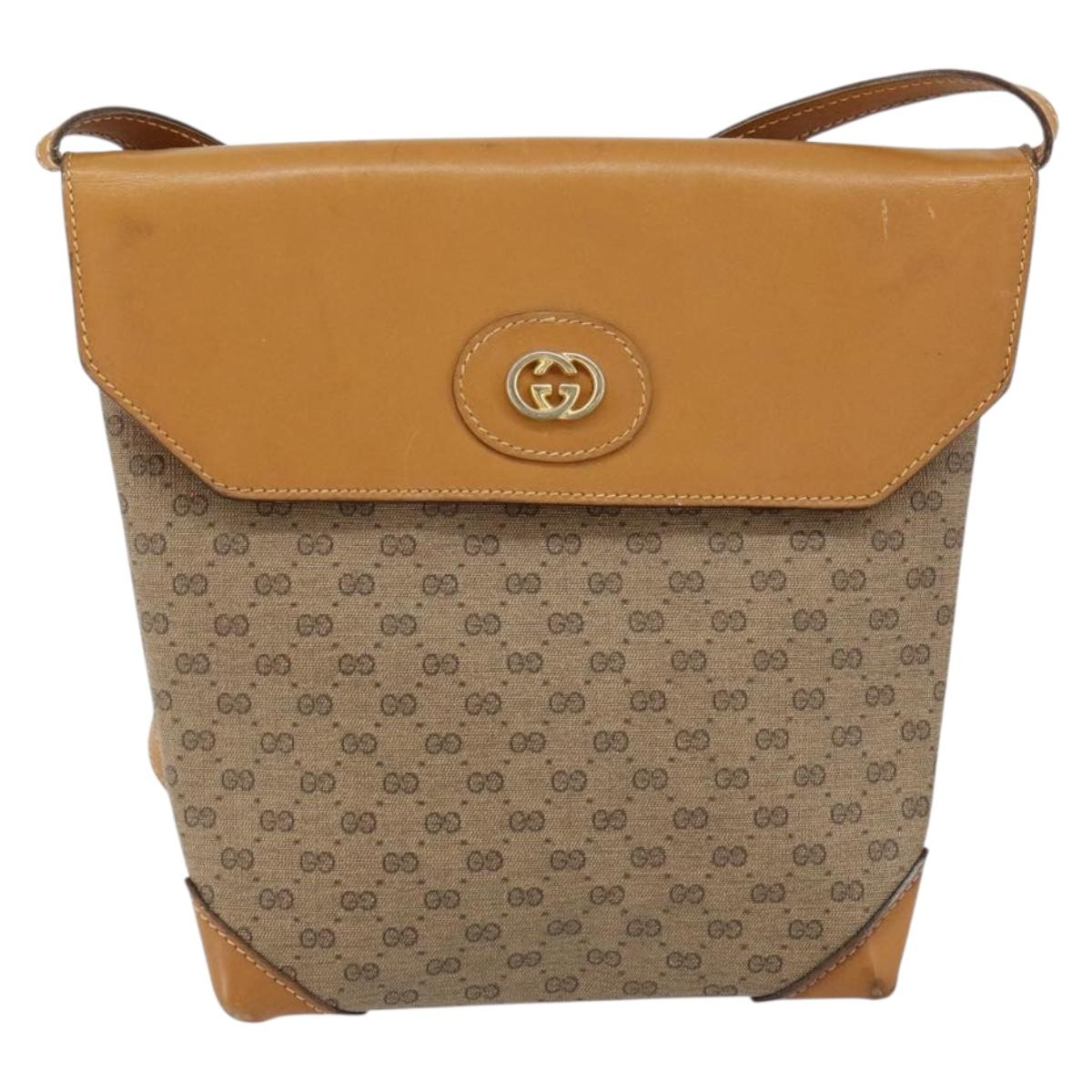 GUCCI Micro GG Supreme Shoulder Bag PVC Beige Gold Auth BA7969