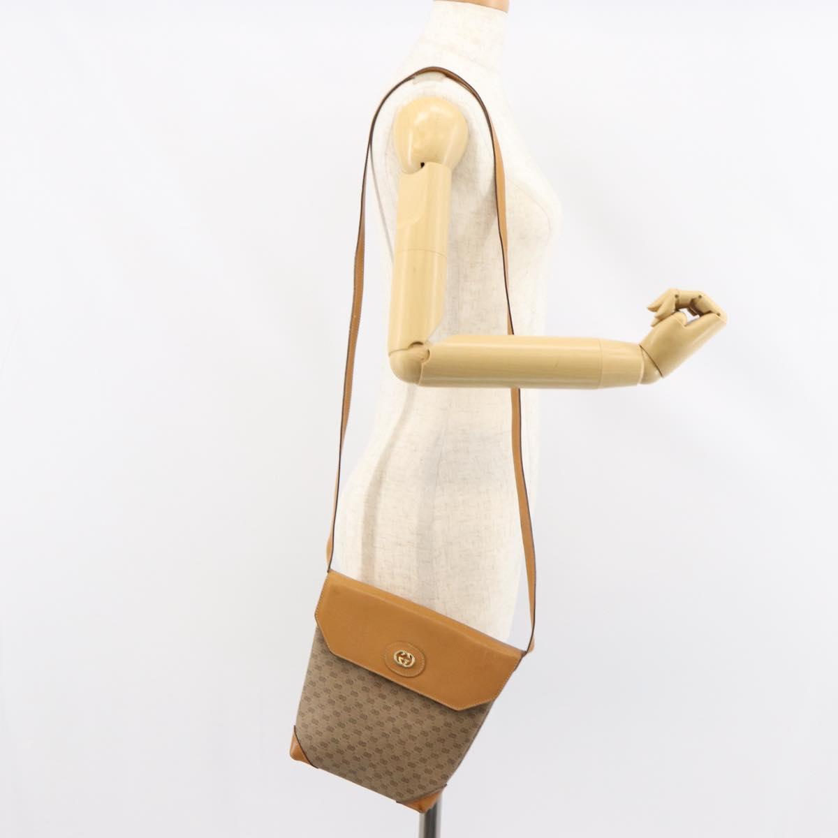 GUCCI Micro GG Supreme Shoulder Bag PVC Beige Gold Auth BA7969