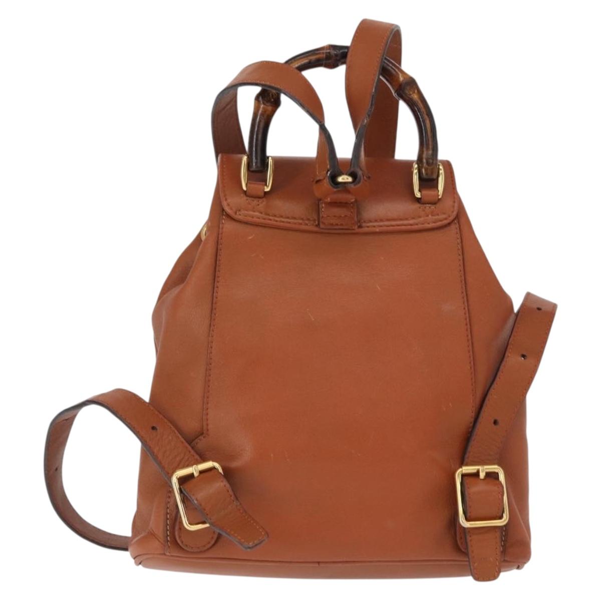 GUCCI Bamboo Backpack Leather Brown Gold 003 2058 0030 Auth BA7970