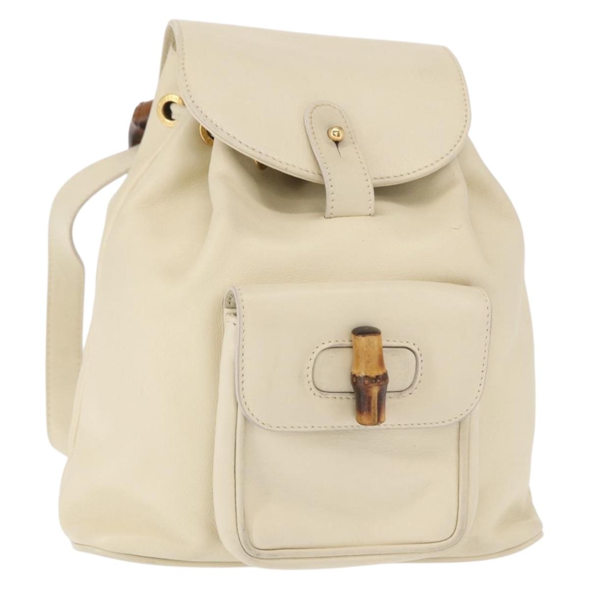 GUCCI Bamboo Backpack Leather White Gold 003 2058 0030 Auth BA7971