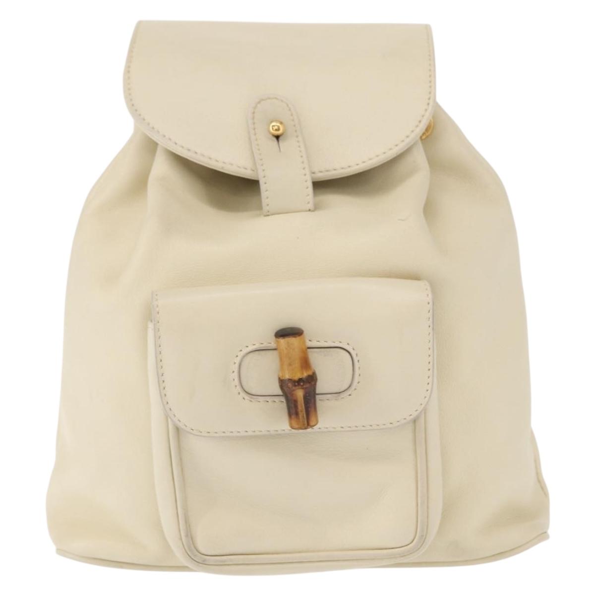 GUCCI Bamboo Backpack Leather White Gold 003 2058 0030 Auth BA7971