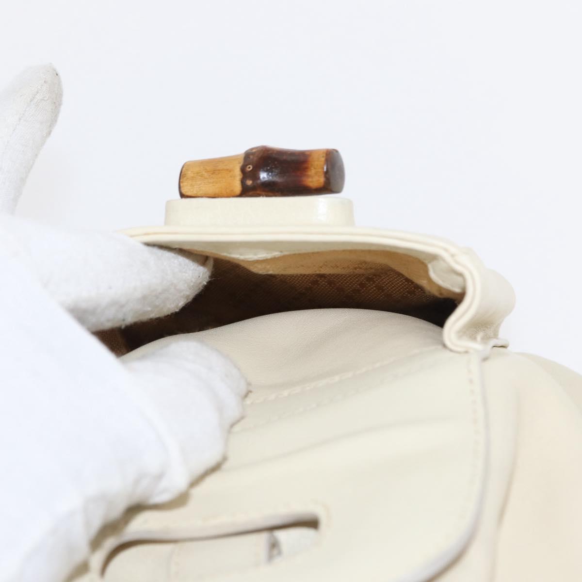 GUCCI Bamboo Backpack Leather White Gold 003 2058 0030 Auth BA7971