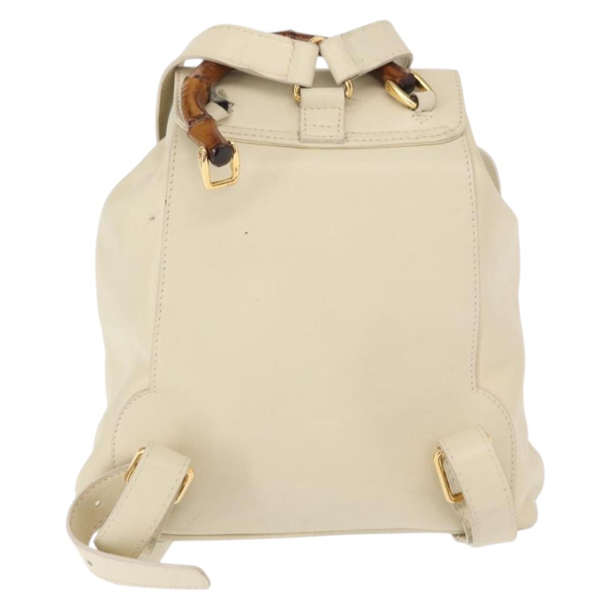 GUCCI Bamboo Backpack Leather White Gold 003 2058 0030 Auth BA7971