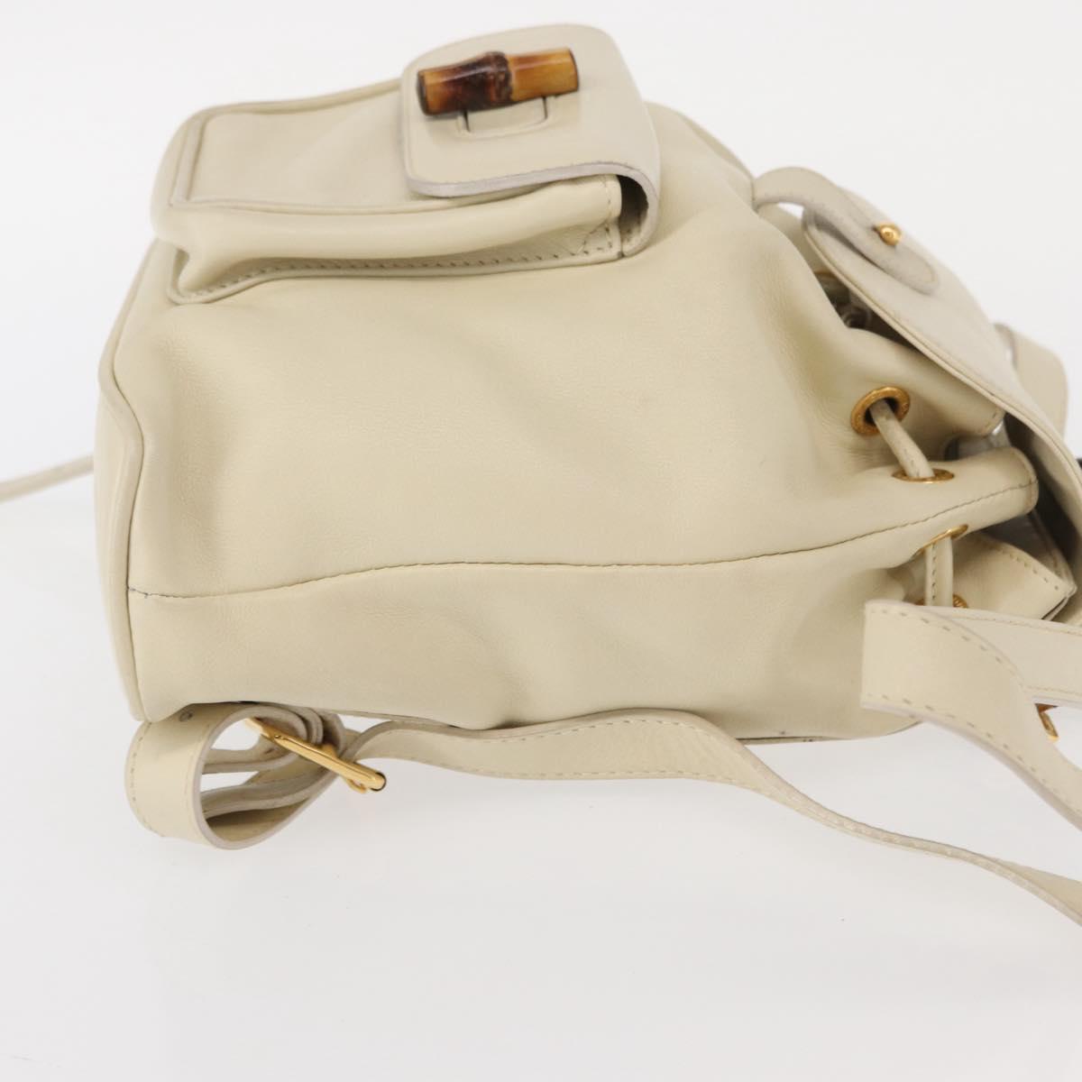 GUCCI Bamboo Backpack Leather White Gold 003 2058 0030 Auth BA7971