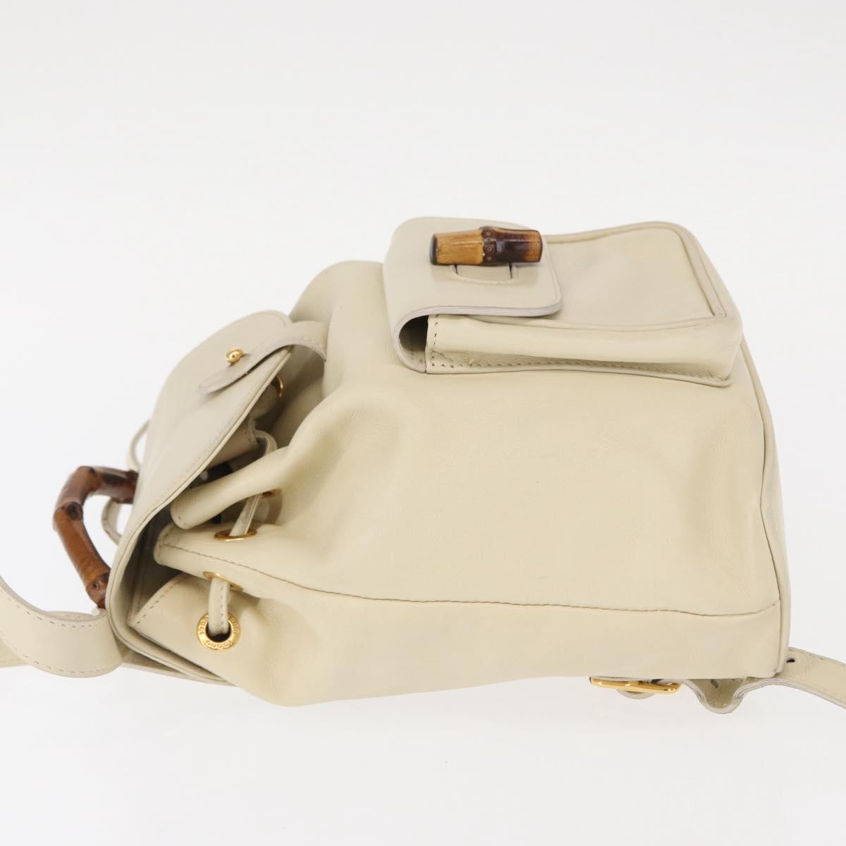 GUCCI Bamboo Backpack Leather White Gold 003 2058 0030 Auth BA7971