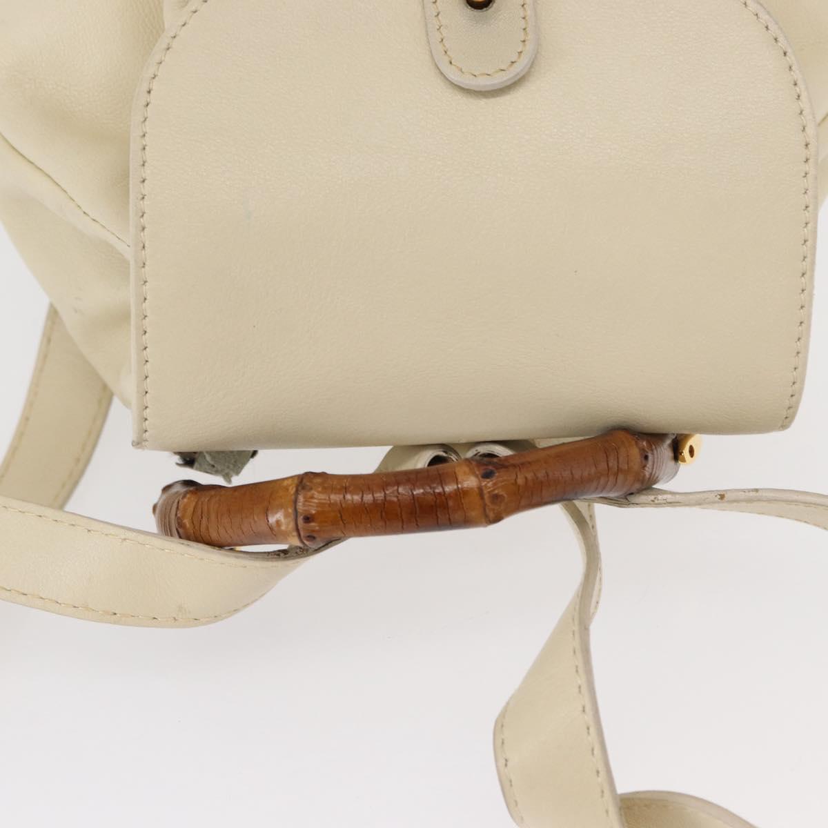 GUCCI Bamboo Backpack Leather White Gold 003 2058 0030 Auth BA7971