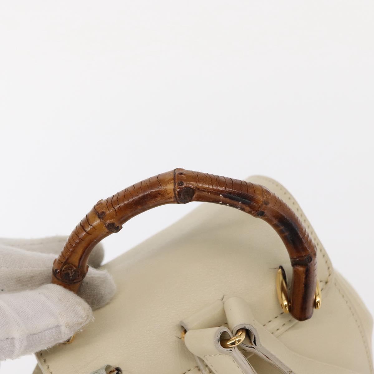 GUCCI Bamboo Backpack Leather White Gold 003 2058 0030 Auth BA7971