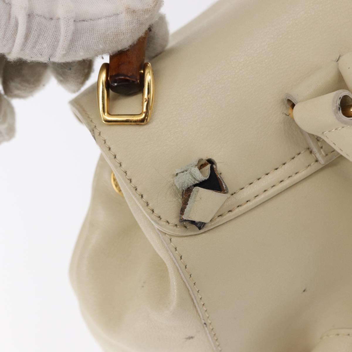 GUCCI Bamboo Backpack Leather White Gold 003 2058 0030 Auth BA7971