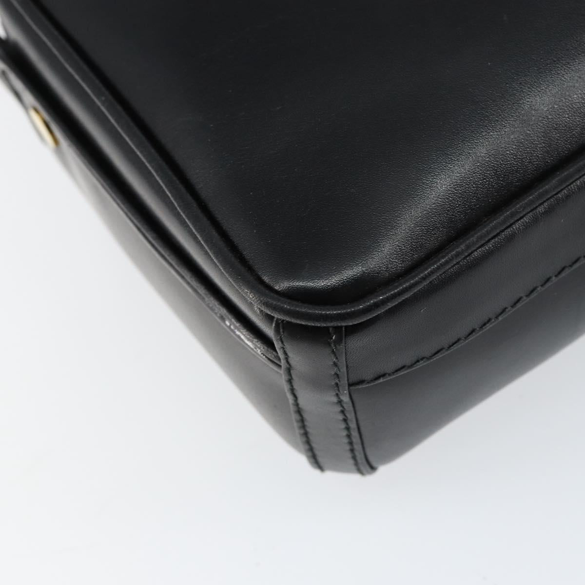 GUCCI Shoulder Bag Leather Black Gold Auth BA7973