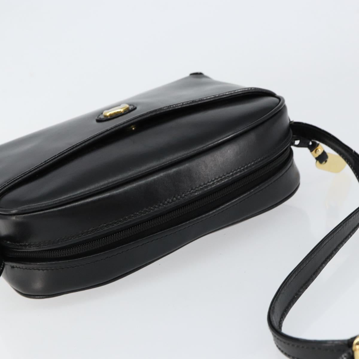 GUCCI Shoulder Bag Leather Black Gold Auth BA7973
