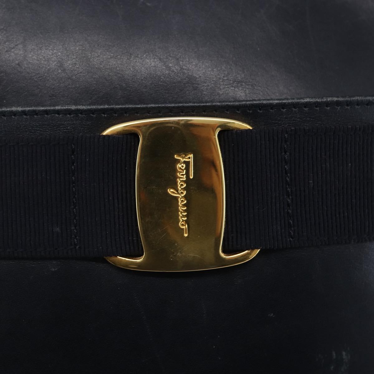 Salvatore Ferragamo Vala Shoulder Bag Leather Navy Gold Auth BA7981