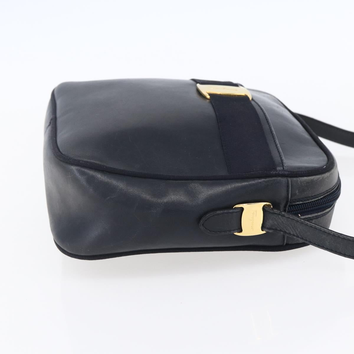 Salvatore Ferragamo Vala Shoulder Bag Leather Navy Gold Auth BA7981