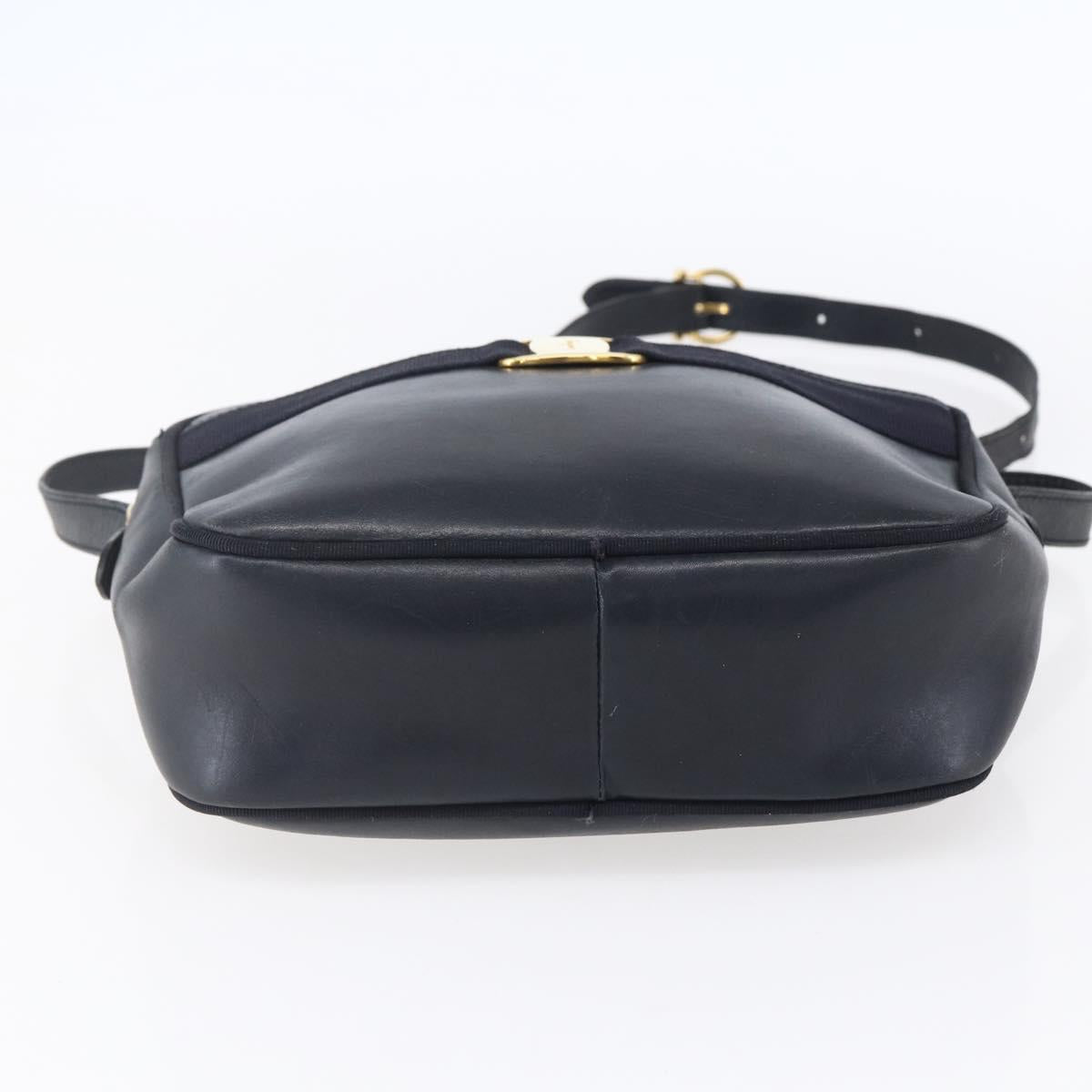 Salvatore Ferragamo Vala Shoulder Bag Leather Navy Gold Auth BA7981