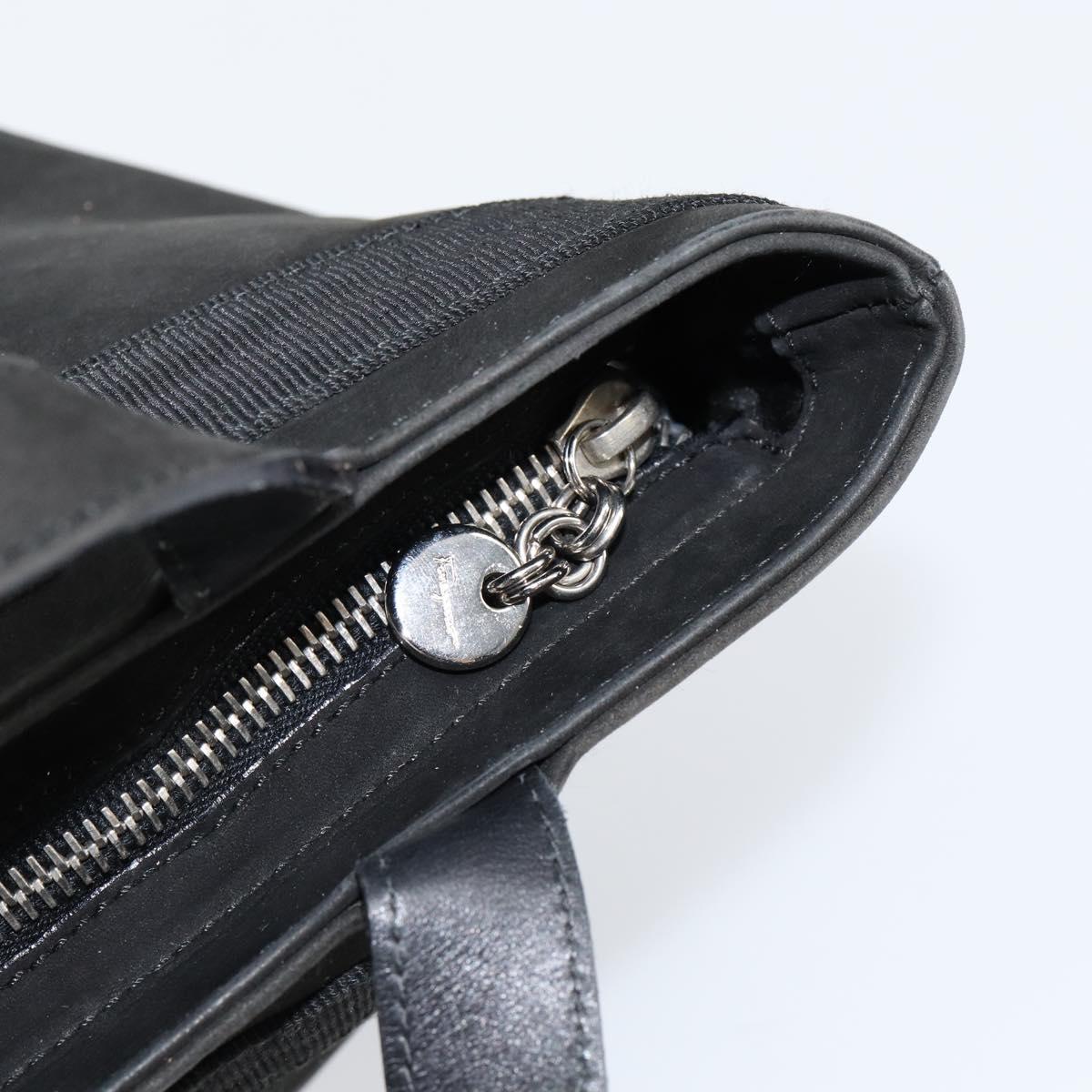 Salvatore Ferragamo Vala Hand Bag Suede Black Gold Auth BA7982