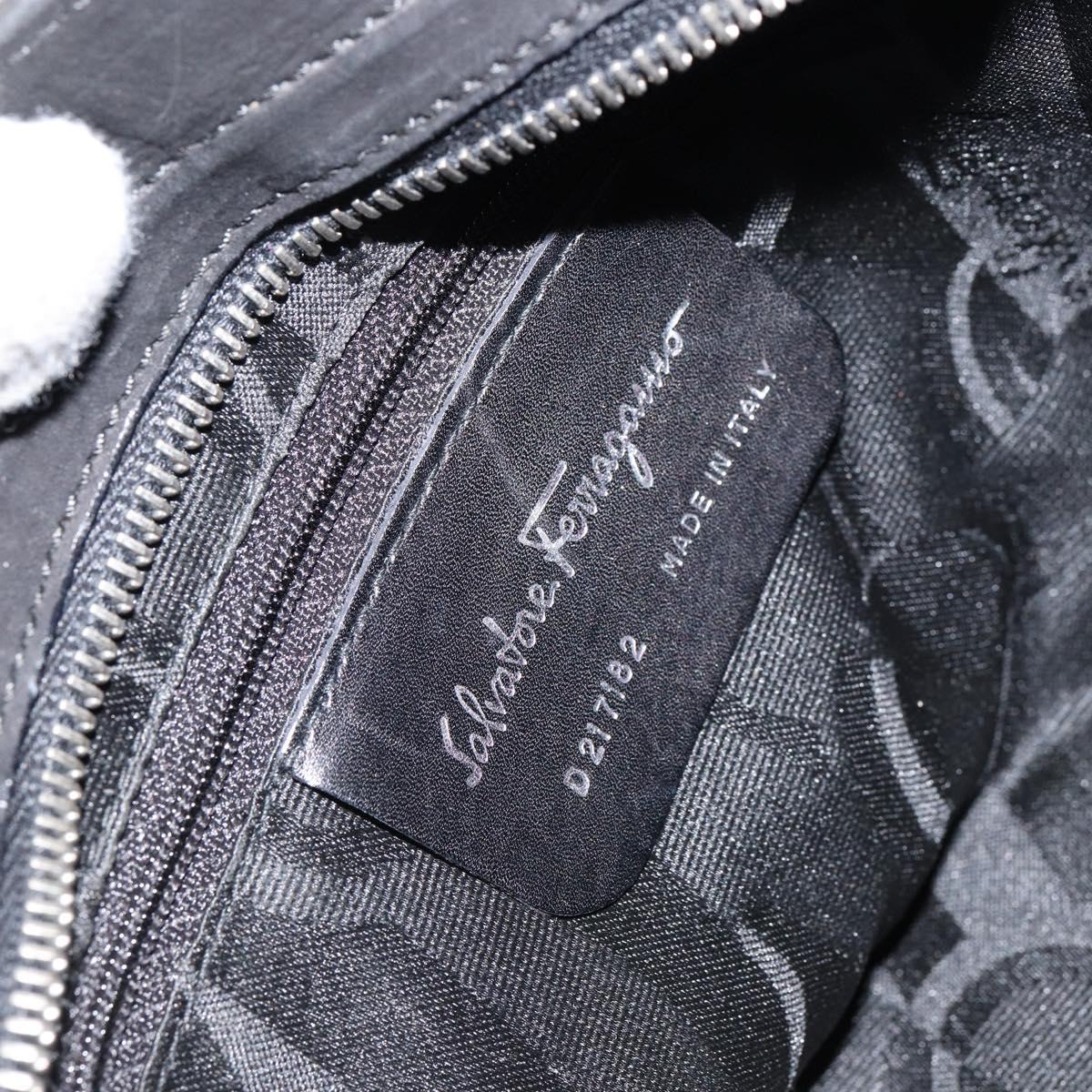 Salvatore Ferragamo Vala Hand Bag Suede Black Gold Auth BA7982