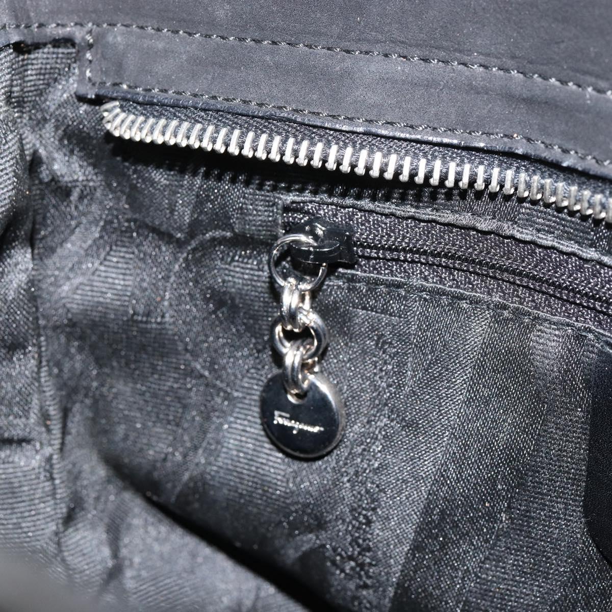 Salvatore Ferragamo Vala Hand Bag Suede Black Gold Auth BA7982