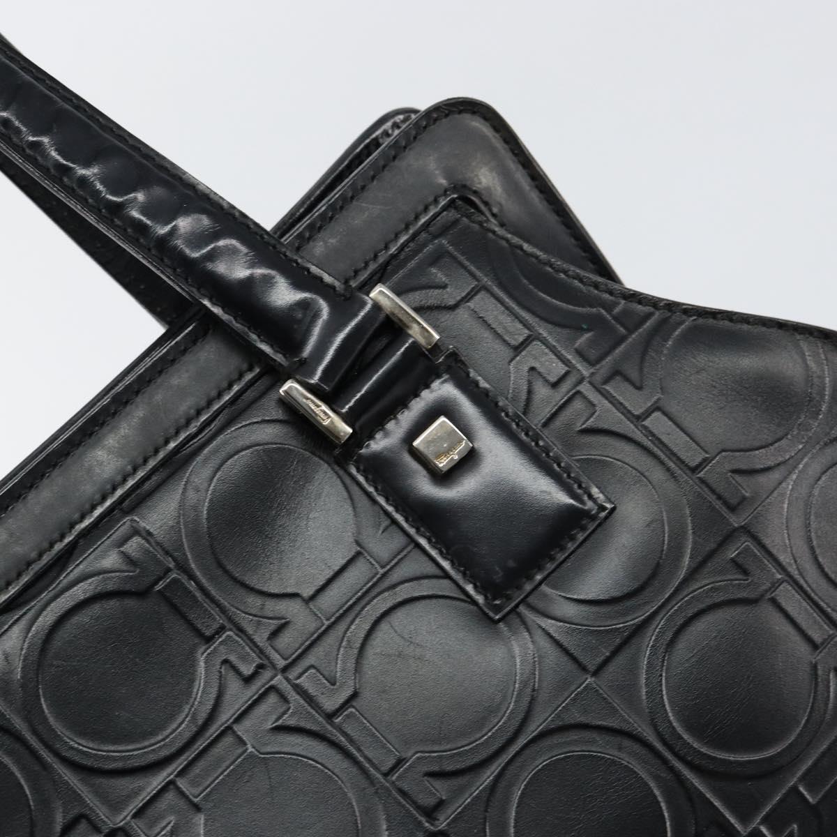Salvatore Ferragamo Gancini Tote Bag Leather Black Silver Auth BA7983