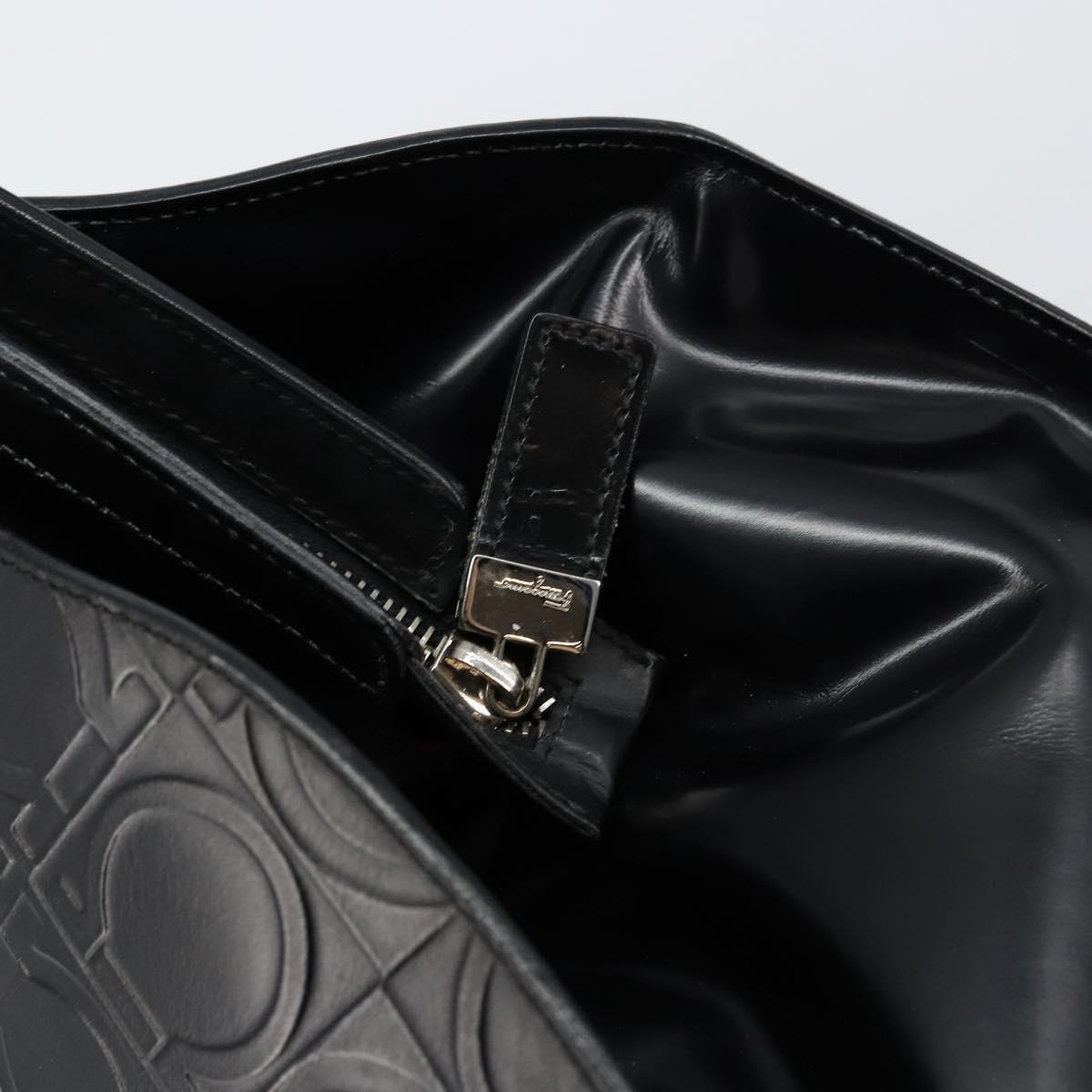 Salvatore Ferragamo Gancini Tote Bag Leather Black Silver Auth BA7983