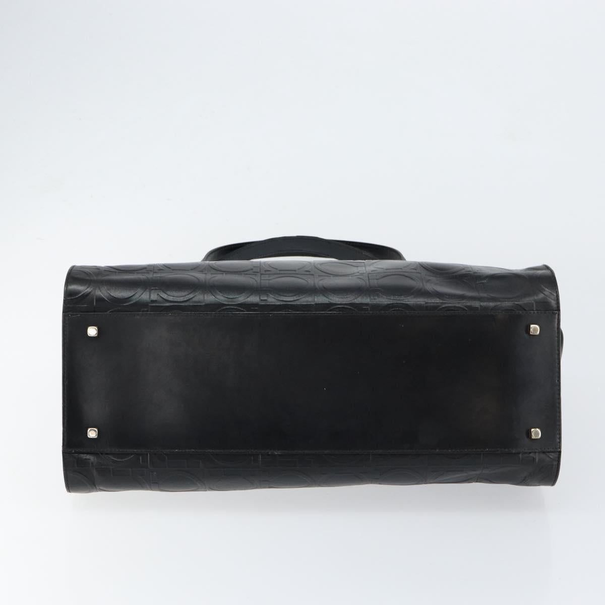 Salvatore Ferragamo Gancini Tote Bag Leather Black Silver Auth BA7983