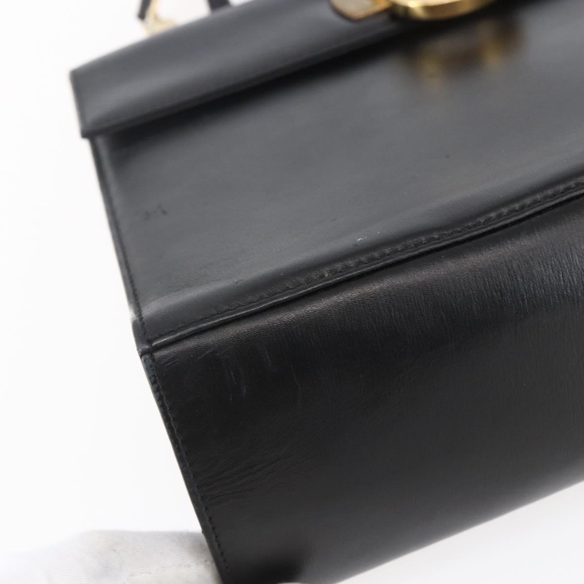 Salvatore Ferragamo Gancini Hand Bag Leather 2way Black Gold Auth BA7984