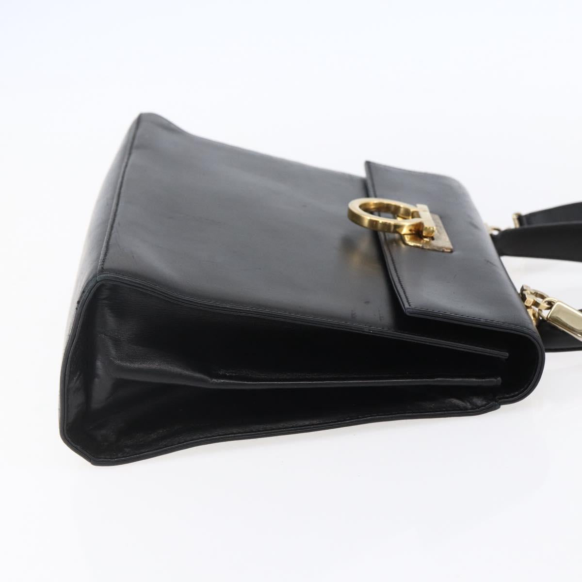 Salvatore Ferragamo Gancini Hand Bag Leather 2way Black Gold Auth BA7984
