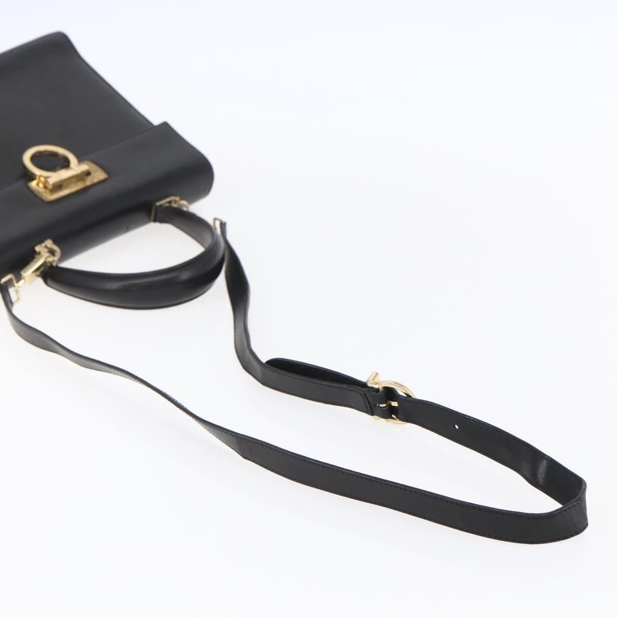 Salvatore Ferragamo Gancini Hand Bag Leather 2way Black Gold Auth BA7984
