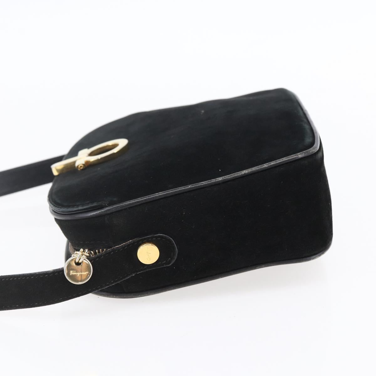 Salvatore Ferragamo Gancini Shoulder Bag Suede Black Gold Auth BA7988