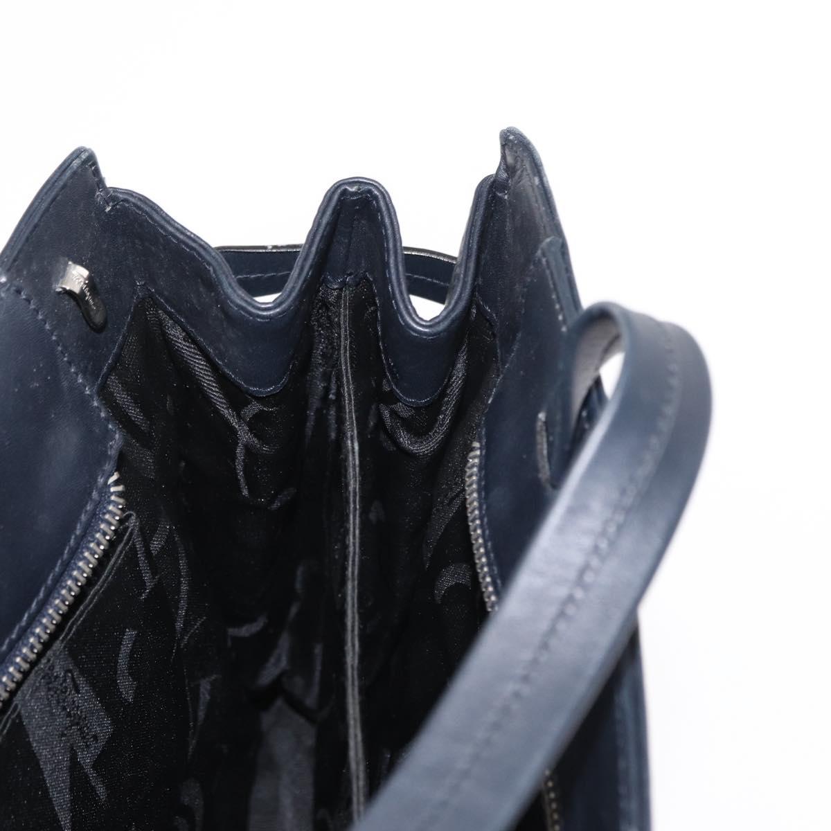 Salvatore Ferragamo Gancini Tote Bag Leather Navy Silver Auth BA7990