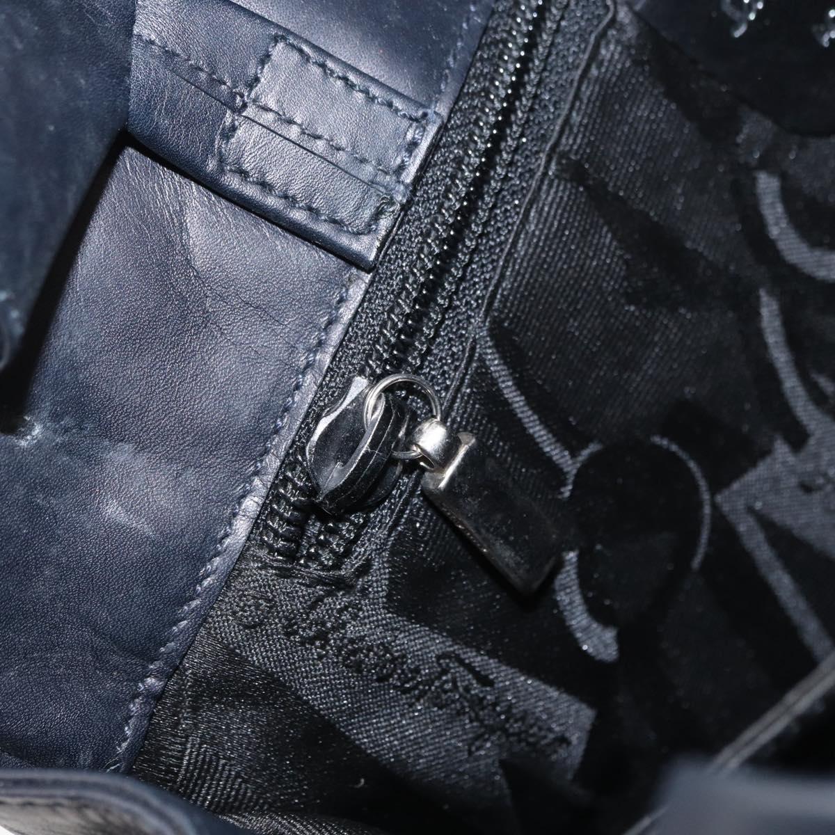 Salvatore Ferragamo Gancini Tote Bag Leather Navy Silver Auth BA7990