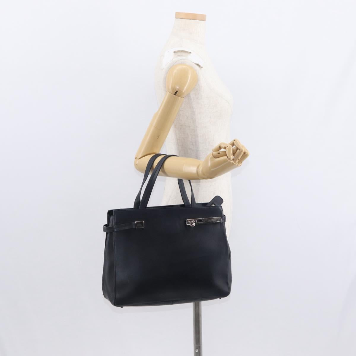 Salvatore Ferragamo Gancini Tote Bag Leather Navy Silver Auth BA7990