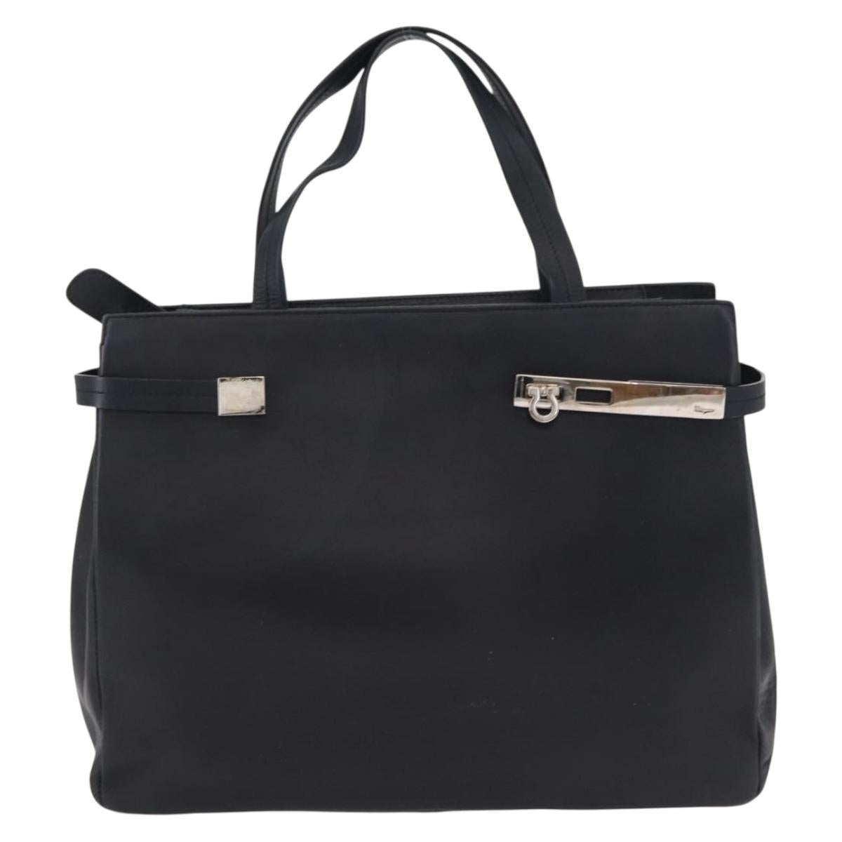 Salvatore Ferragamo Gancini Tote Bag Leather Navy Silver Auth BA7990