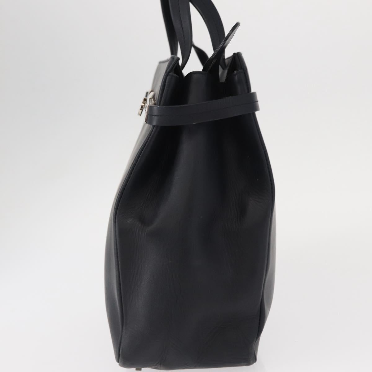 Salvatore Ferragamo Gancini Tote Bag Leather Navy Silver Auth BA7990