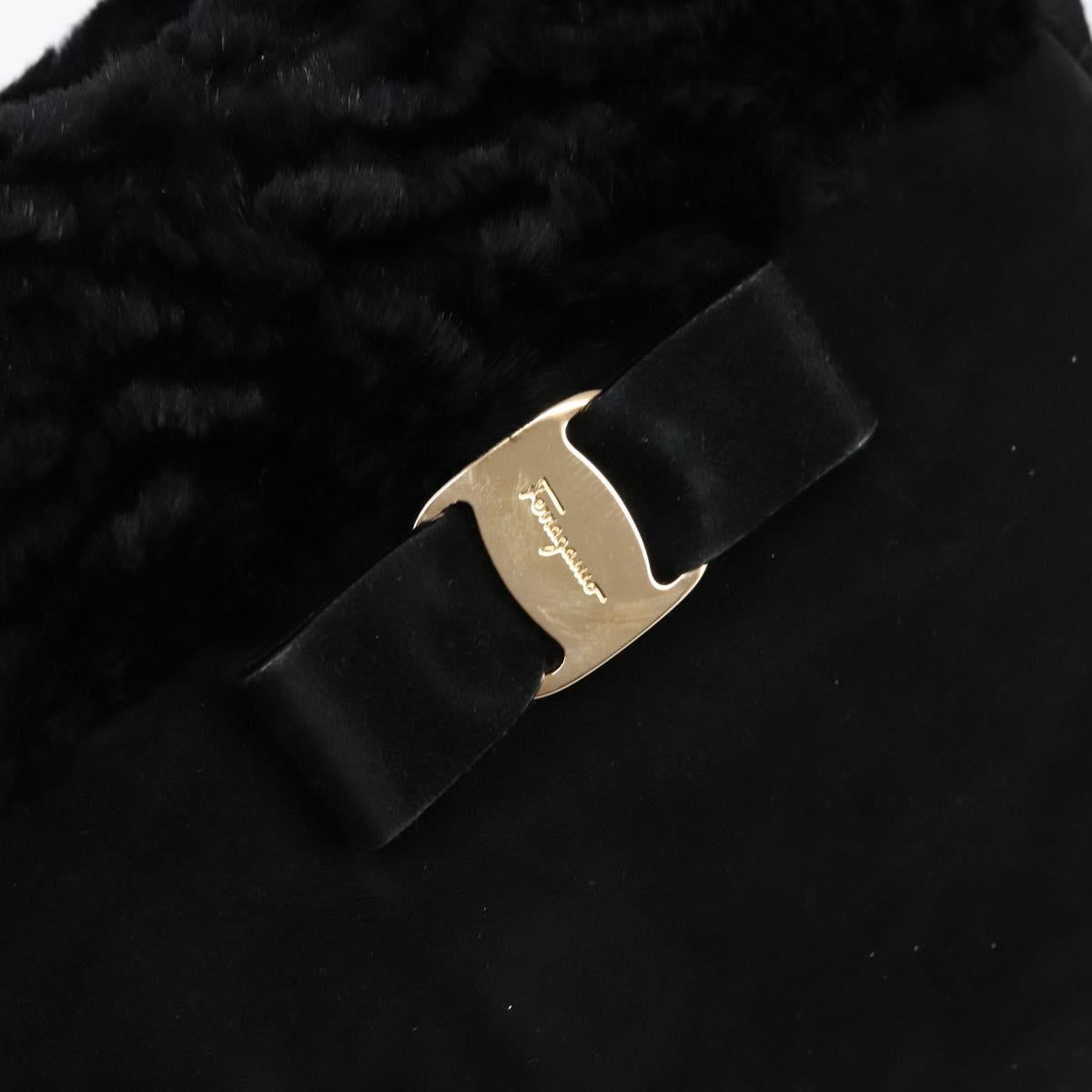 Salvatore Ferragamo Vala Hand Bag Suede Black Gold Auth BA7991