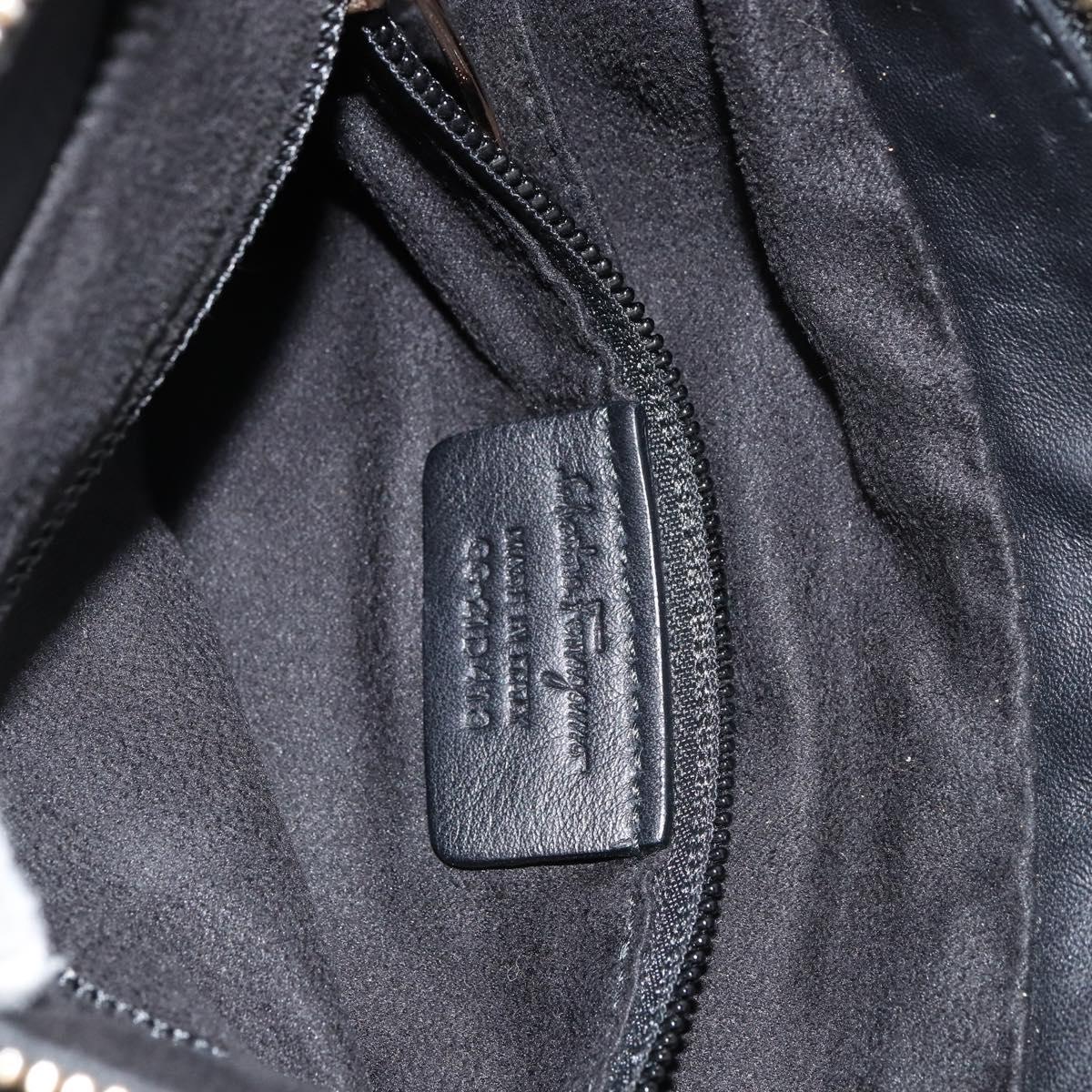 Salvatore Ferragamo Vala Hand Bag Suede Black Gold Auth BA7991