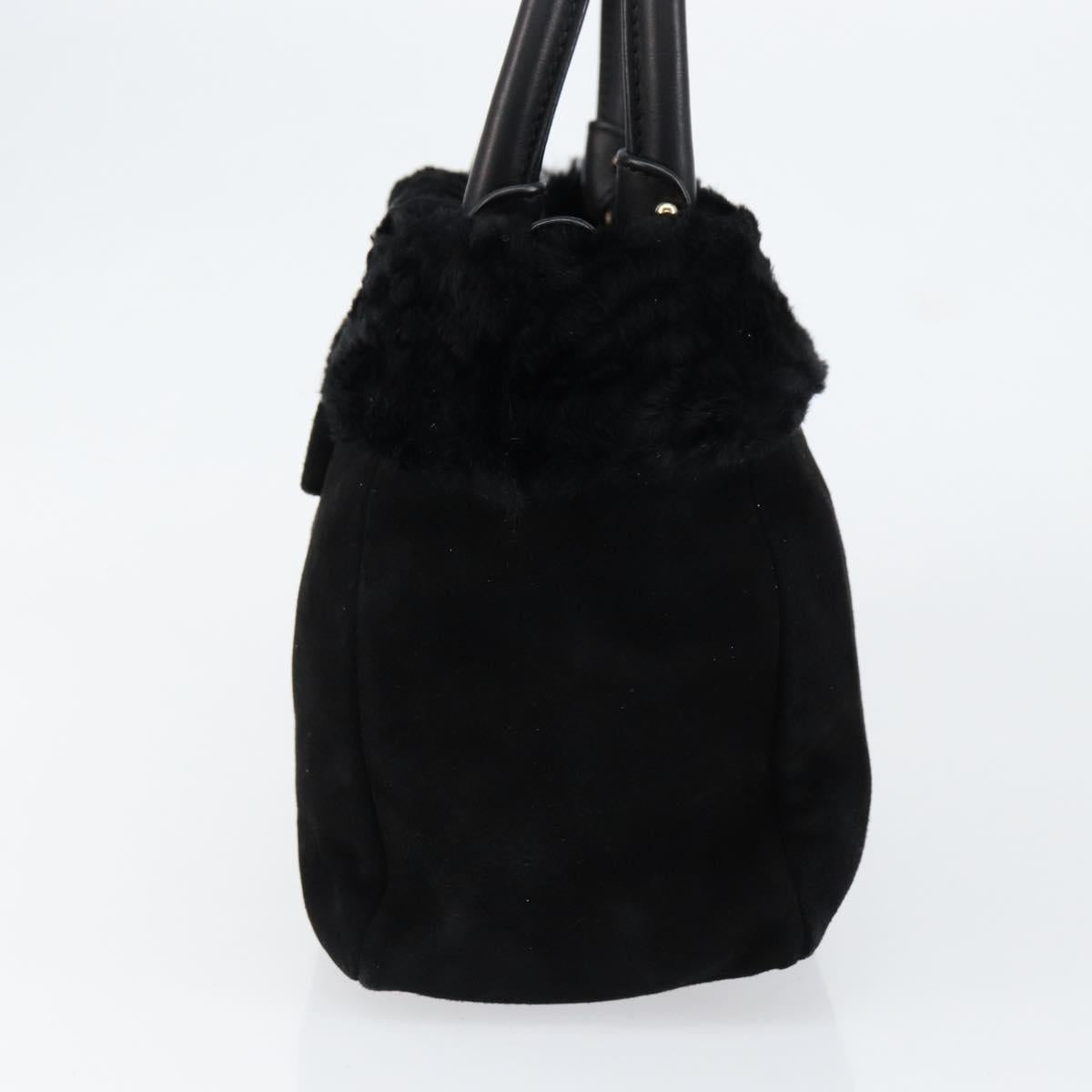 Salvatore Ferragamo Vala Hand Bag Suede Black Gold Auth BA7991