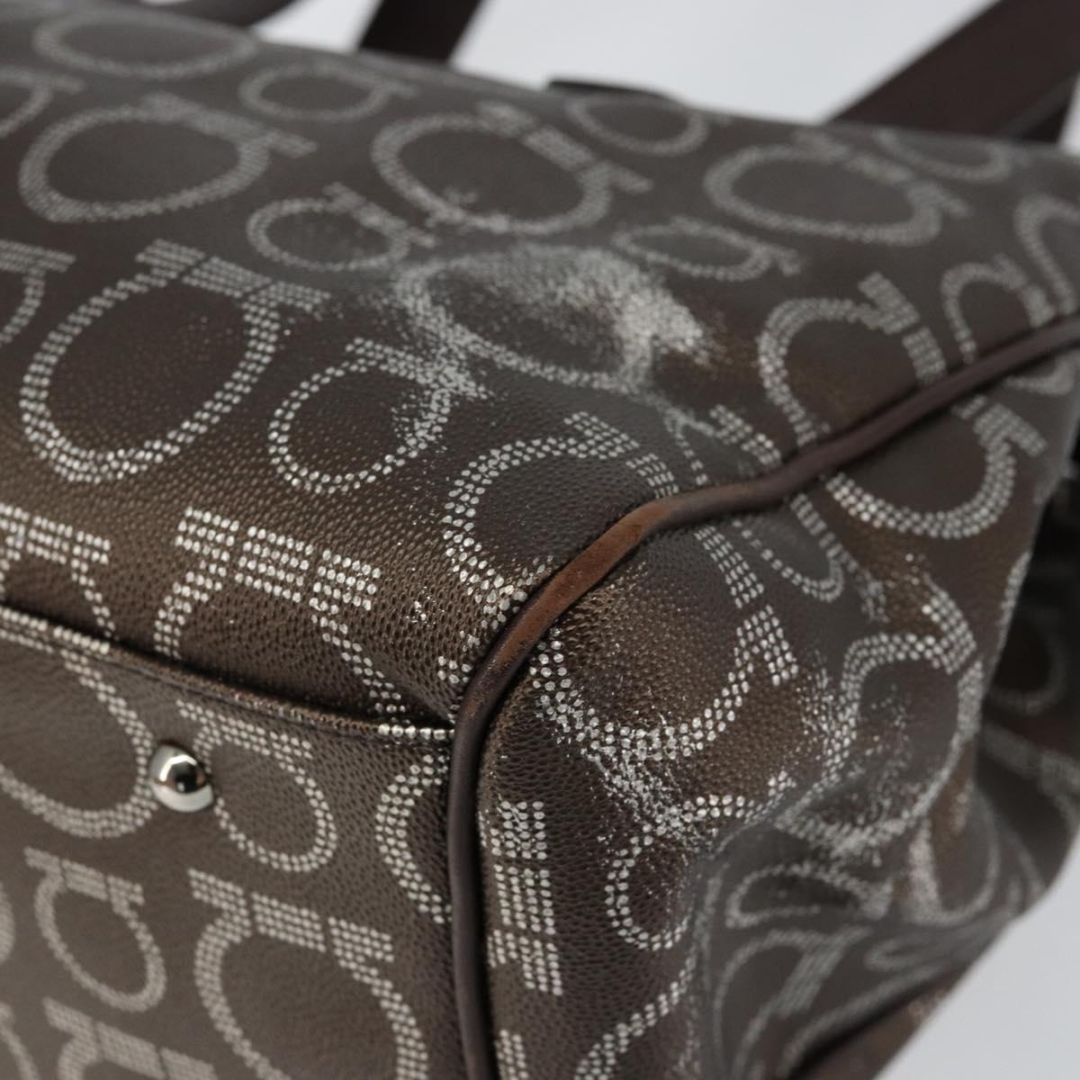 Salvatore Ferragamo Gancini Shoulder Bag Leather Brown Silver Auth BA7992