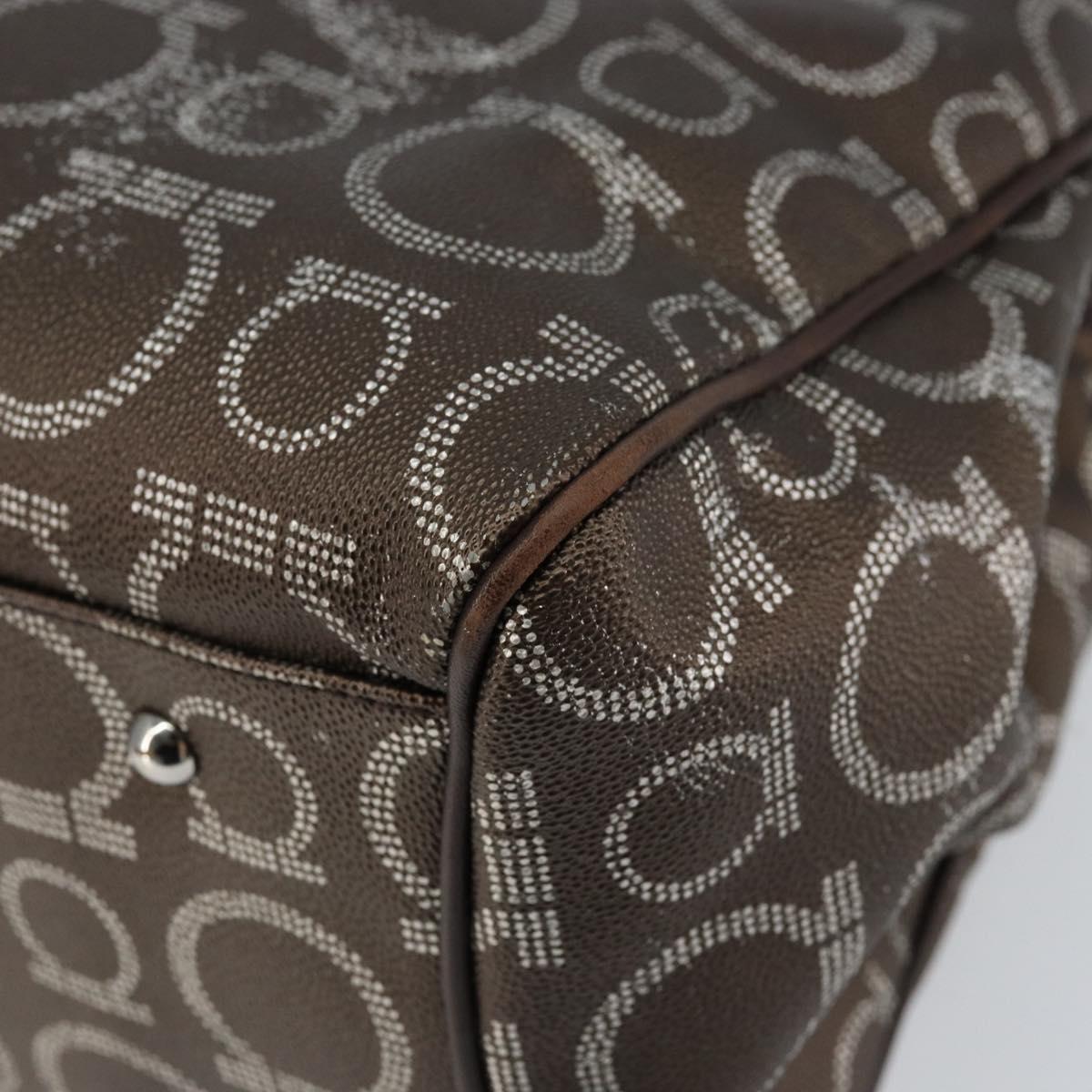 Salvatore Ferragamo Gancini Shoulder Bag Leather Brown Silver Auth BA7992