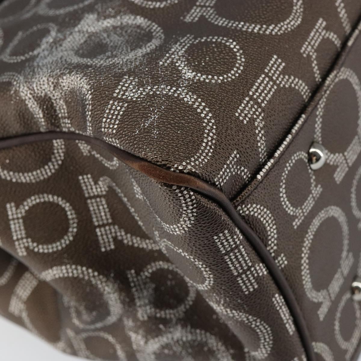 Salvatore Ferragamo Gancini Shoulder Bag Leather Brown Silver Auth BA7992