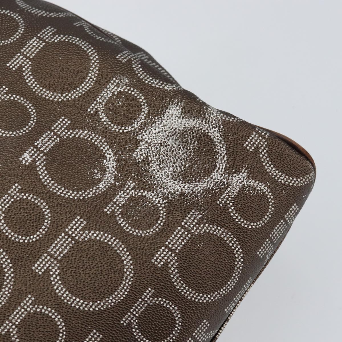 Salvatore Ferragamo Gancini Shoulder Bag Leather Brown Silver Auth BA7992