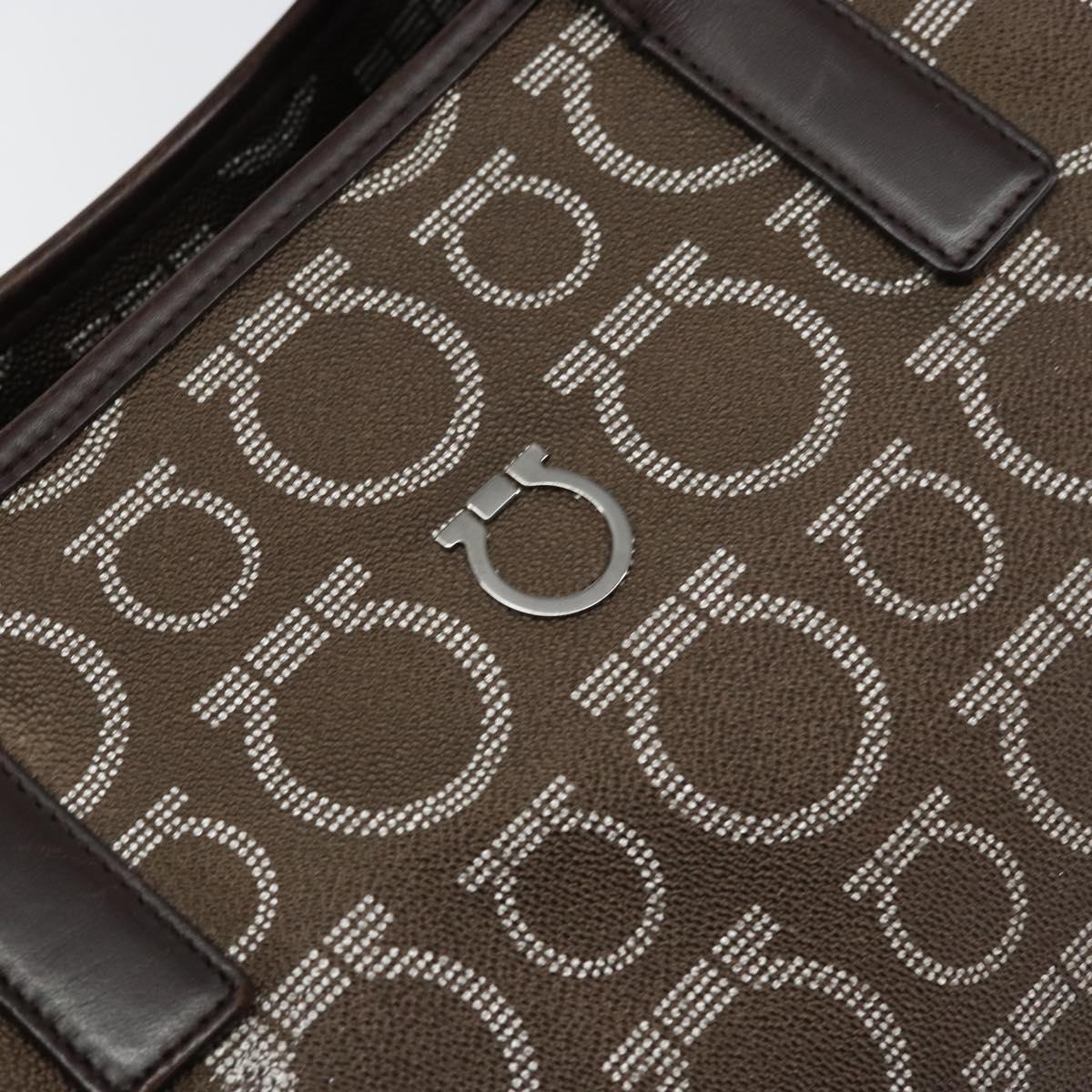 Salvatore Ferragamo Gancini Shoulder Bag Leather Brown Silver Auth BA7992