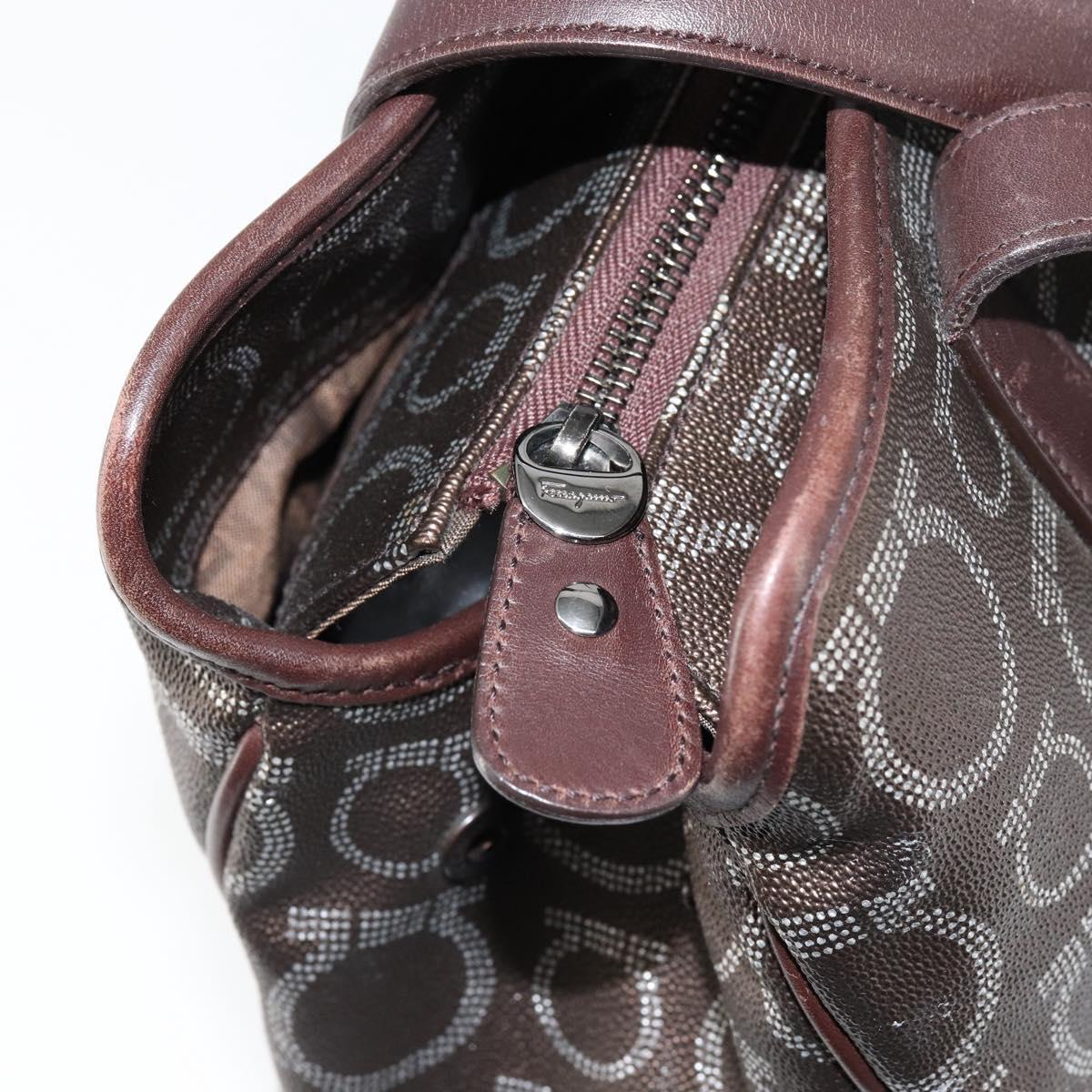 Salvatore Ferragamo Gancini Shoulder Bag Leather Brown Silver Auth BA7992