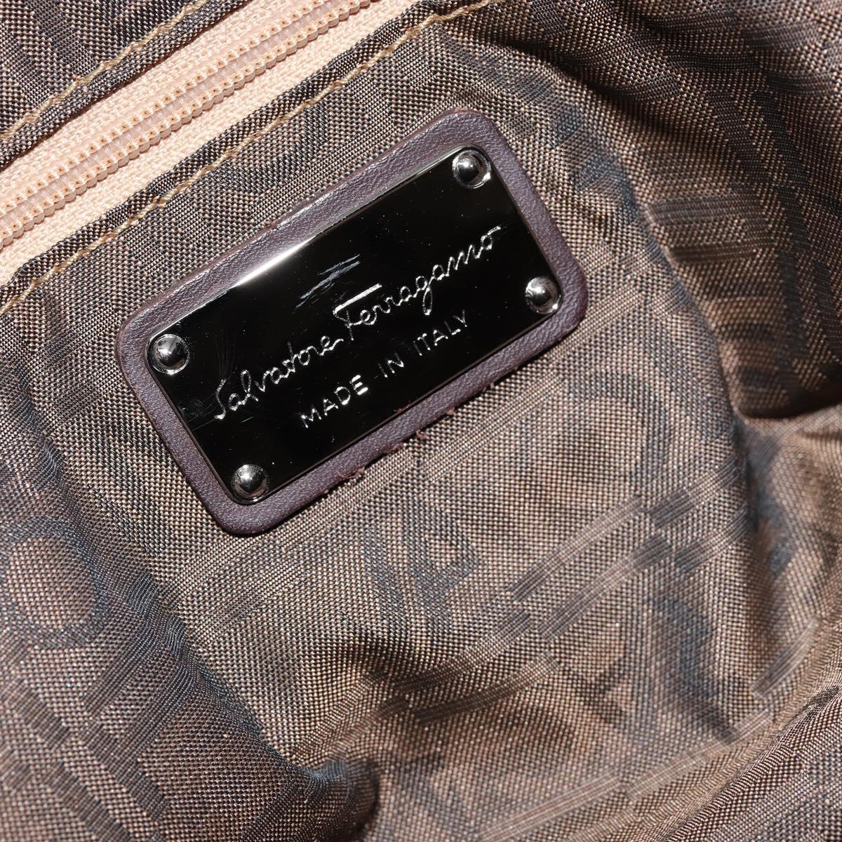 Salvatore Ferragamo Gancini Shoulder Bag Leather Brown Silver Auth BA7992