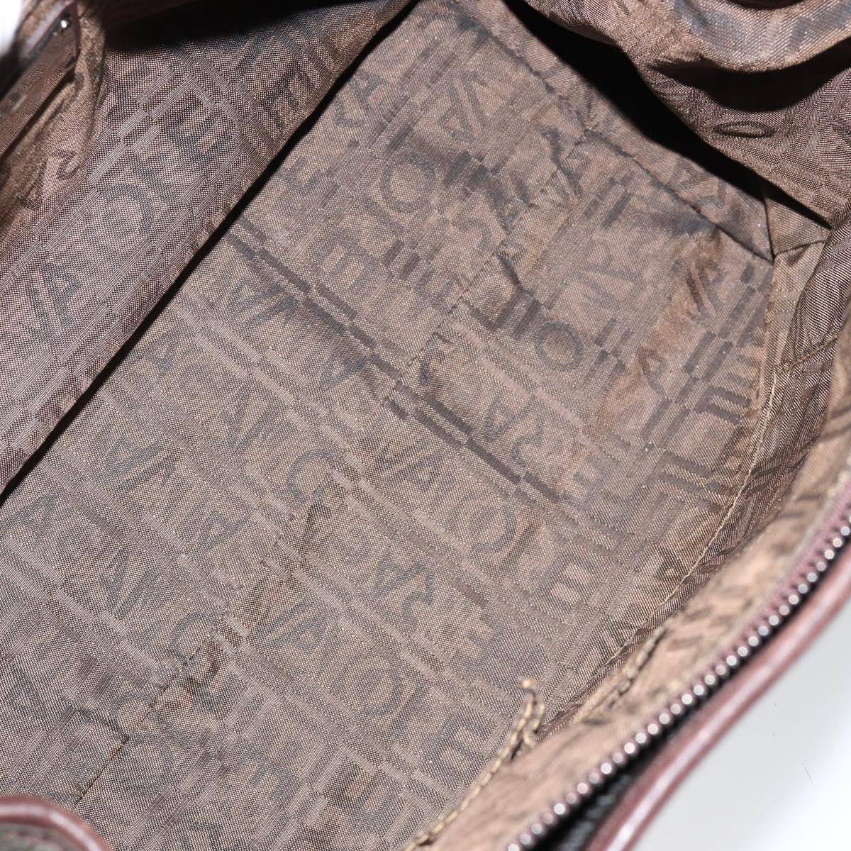 Salvatore Ferragamo Gancini Shoulder Bag Leather Brown Silver Auth BA7992